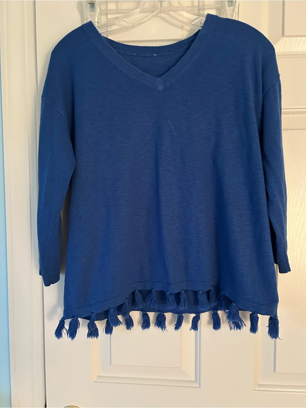 Talbots Tassel Hem V-Neck Sweater - Royal Blue